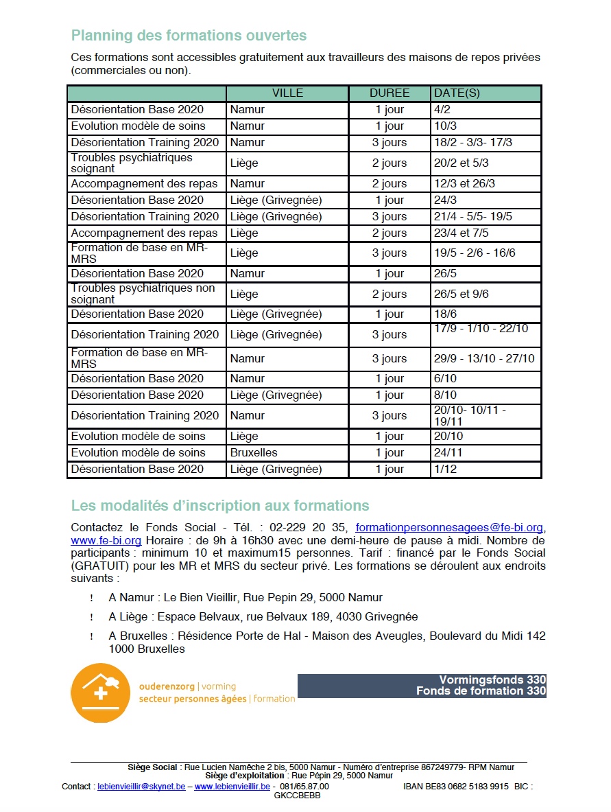 Planning des formations ouvertes FE-BI